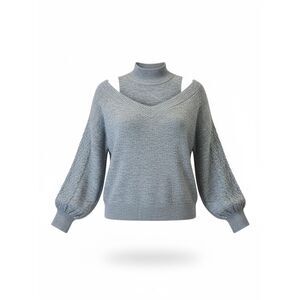‎NWT No Label Layered Cable Knit Balloon Sleeve Sweater